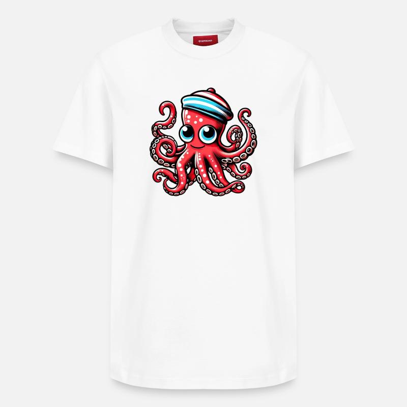 Pieuvre - T-shirt unisexe décontracté en coton Supima – de SPREAD - blanc