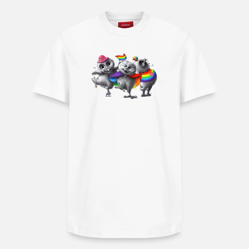 pride - trois hiboux heureux - T-shirt unisexe décontracté en coton Supima – de SPREAD - blanc