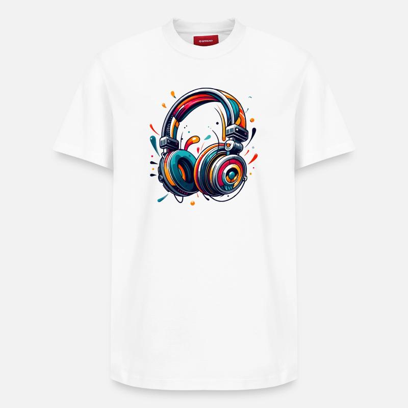 Kopfhörer im dynamischem, abstraktem Kunststil - Relaxed Unisex Supima Cotton T-Shirt – von SPREAD - Weiß