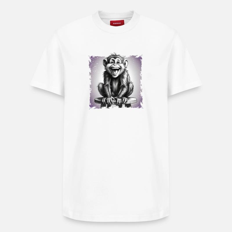 Affe lachend sitzt auf Hocker - Relaxed Unisex Supima Cotton T-Shirt – von SPREAD - Weiß