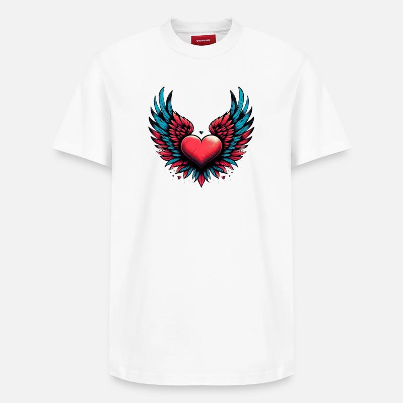 Coeur avec ailes - T-shirt unisexe décontracté en coton Supima – de SPREAD - blanc