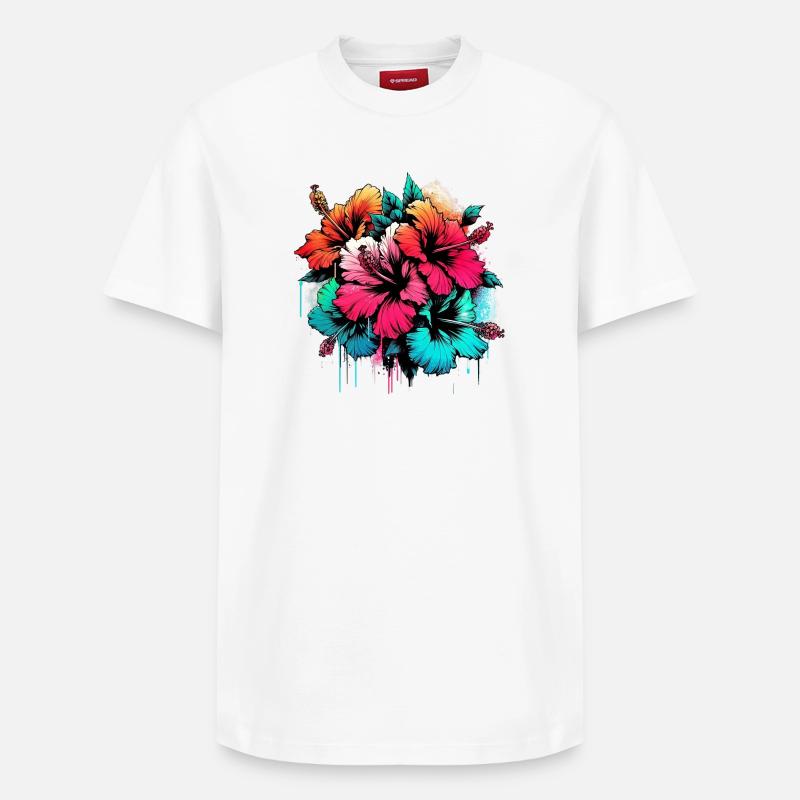 Fleurs d’hibiscus - T-shirt unisexe décontracté en coton Supima – de SPREAD - blanc
