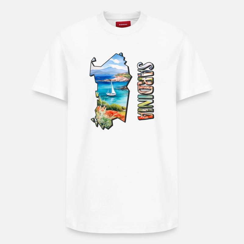 Carte à l’aquarelle Sardaigne - T-shirt unisexe décontracté en coton Supima – de SPREAD - blanc