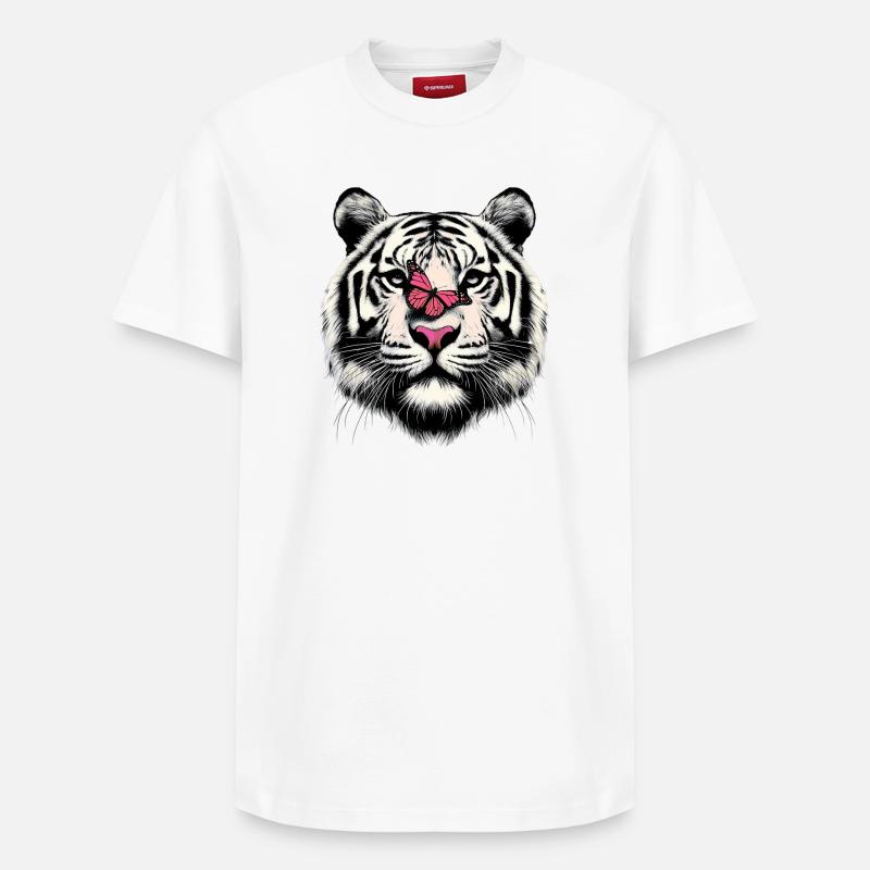 Tigre et papillon - T-shirt unisexe décontracté en coton Supima – de SPREAD - blanc