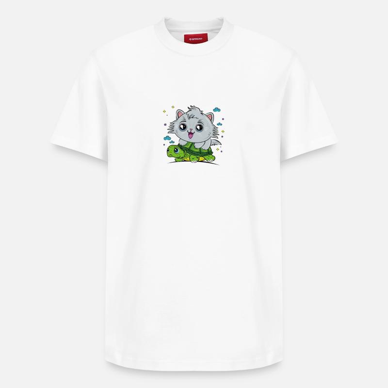 Chat sur tortue - T-shirt unisexe décontracté en coton Supima – de SPREAD - blanc