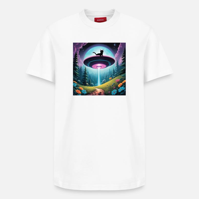 Ufo mit Kätzchen - Relaxed Unisex Supima Cotton T-Shirt – von SPREAD - Weiß