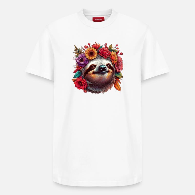 Faultier mit Blumen - Relaxed Unisex Supima Cotton T-Shirt – von SPREAD - Weiß