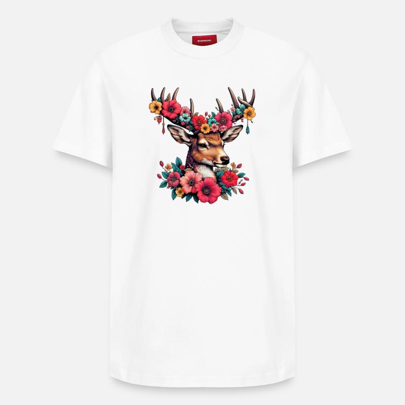Cerf avec des fleurs - T-shirt unisexe décontracté en coton Supima – de SPREAD - blanc
