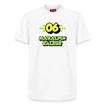 Complaining Maralpin - Relaxed Unisex Supima Cotton T-Shirt – by SPREAD - white - Front - AI Model Female 172 dark (172cm) & AI Model Male 185 dark (185cm)
