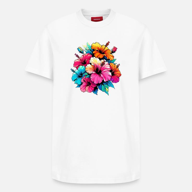 Fleurs d’hibiscus - T-shirt unisexe décontracté en coton Supima – de SPREAD - blanc