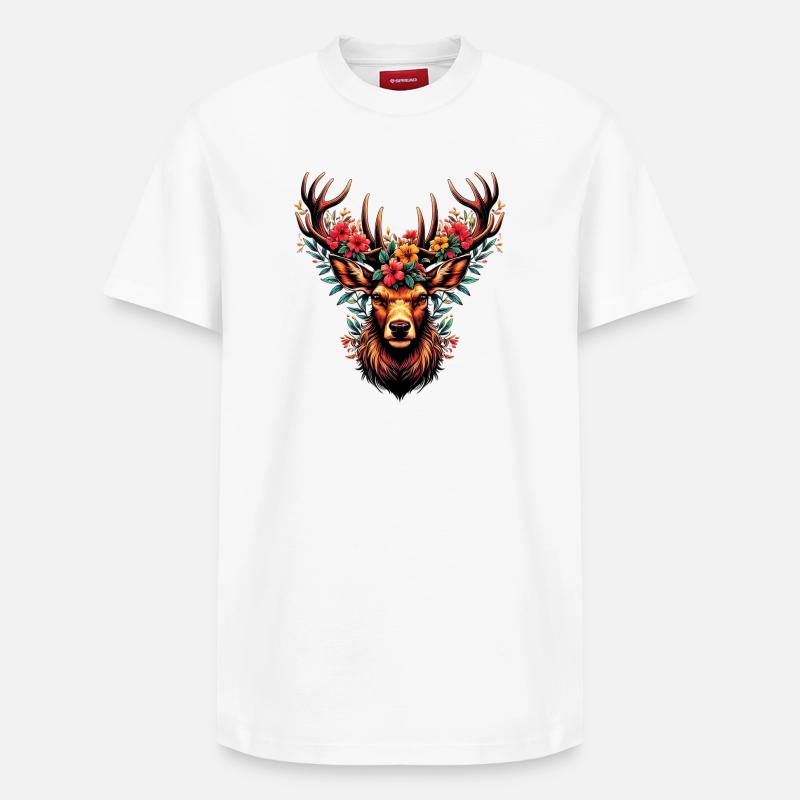 Hirsch mit Blumen - Relaxed Unisex Supima Cotton T-Shirt – von SPREAD - Weiß