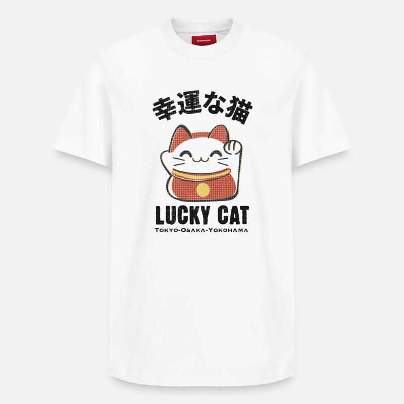 Chat chanceux - T-shirt unisexe décontracté en coton Supima – de SPREAD - blanc
