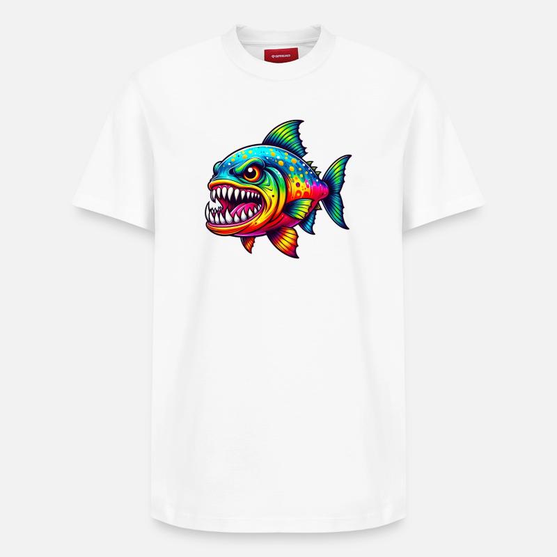 Piranha - T-shirt unisexe décontracté en coton Supima – de SPREAD - blanc