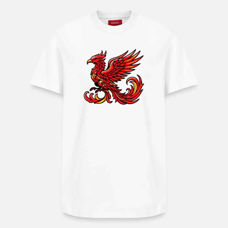 Roter Phönix - Relaxed Unisex Supima Cotton T-Shirt – von SPREAD - Weiß