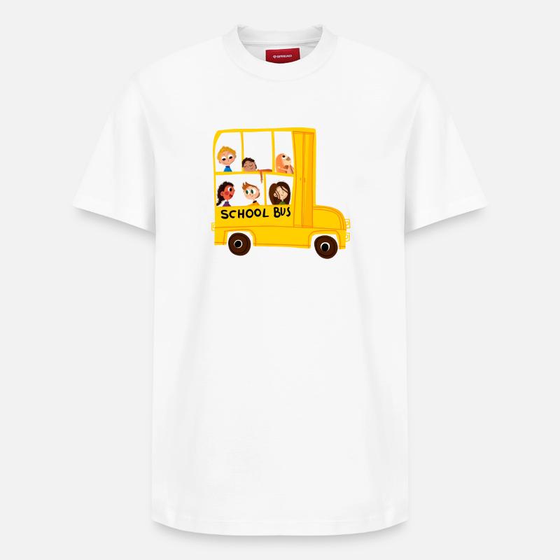 Autobus scolaire - T-shirt unisexe décontracté en coton Supima – de SPREAD - blanc