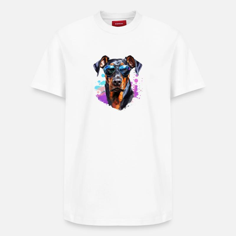 Dobermann mit Sonnenbrille - Relaxed Unisex Supima Cotton T-Shirt – von SPREAD - Weiß
