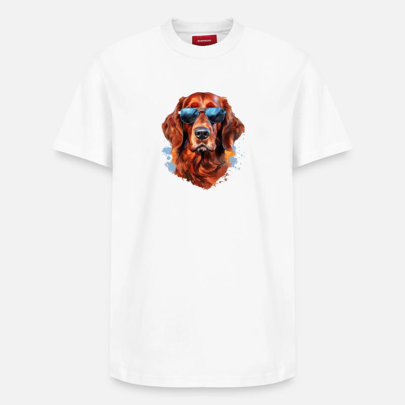 Irish Setter mit Sonnebrille - Relaxed Unisex Supima Cotton T-Shirt – von SPREAD - Weiß