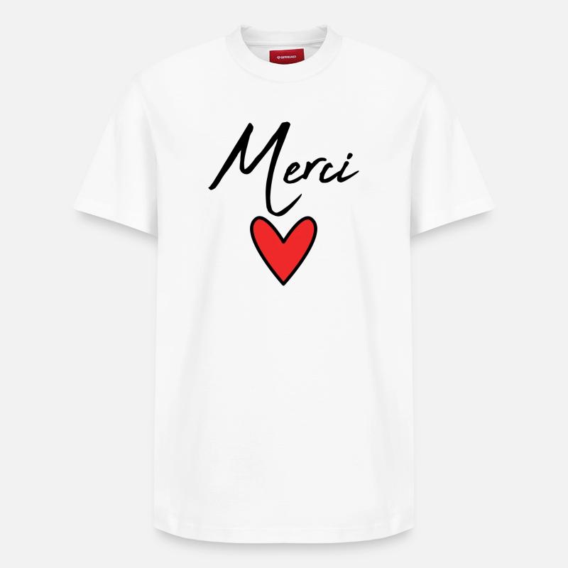 MERCI. ANNIVERSAIRE. NAISSANCE. - T-shirt unisexe décontracté en coton Supima – de SPREAD - blanc