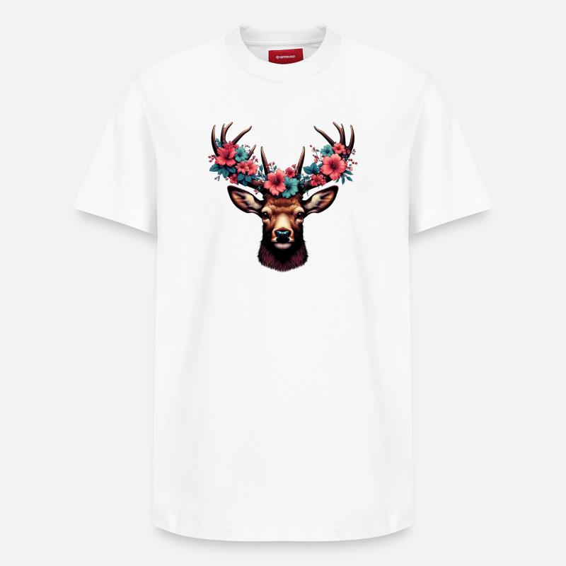 Hirsch mit Blumen - Relaxed Unisex Supima Cotton T-Shirt – von SPREAD - Weiß