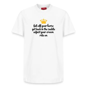 ride - Relaxed Unisex Supima Cotton T-Shirt – by SPREAD - white - Front - AI Model Female 172 dark (172cm) & AI Model Male 185 dark (185cm)