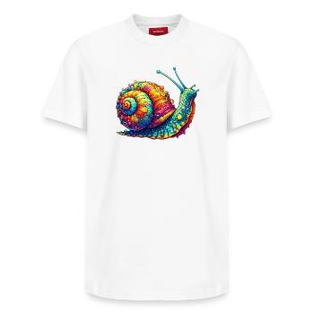 Schnecke - Relaxed Unisex Supima Cotton T-Shirt – von SPREAD - Weiß - Vorne - AI Model Female 172 dark (172cm) & AI Model Male 185 dark (185cm)