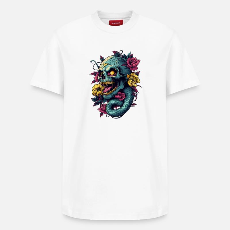 Crâne et serpent - T-shirt unisexe décontracté en coton Supima – de SPREAD - blanc