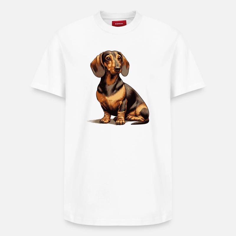 Teckel assis - T-shirt unisexe décontracté en coton Supima – de SPREAD - blanc