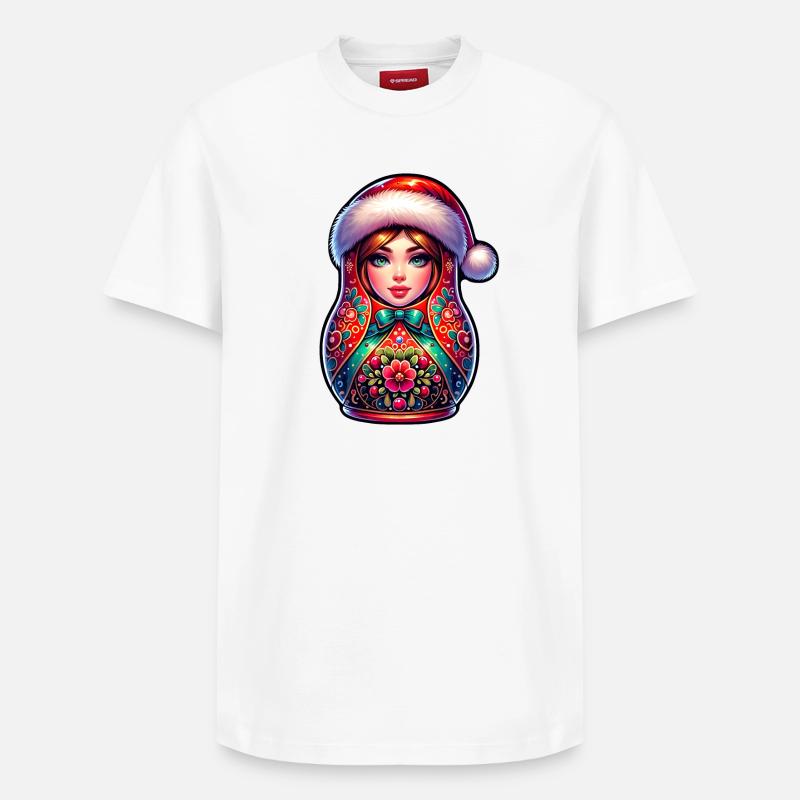 Matriochka russe Noël Russie - T-shirt unisexe décontracté en coton Supima – de SPREAD - blanc