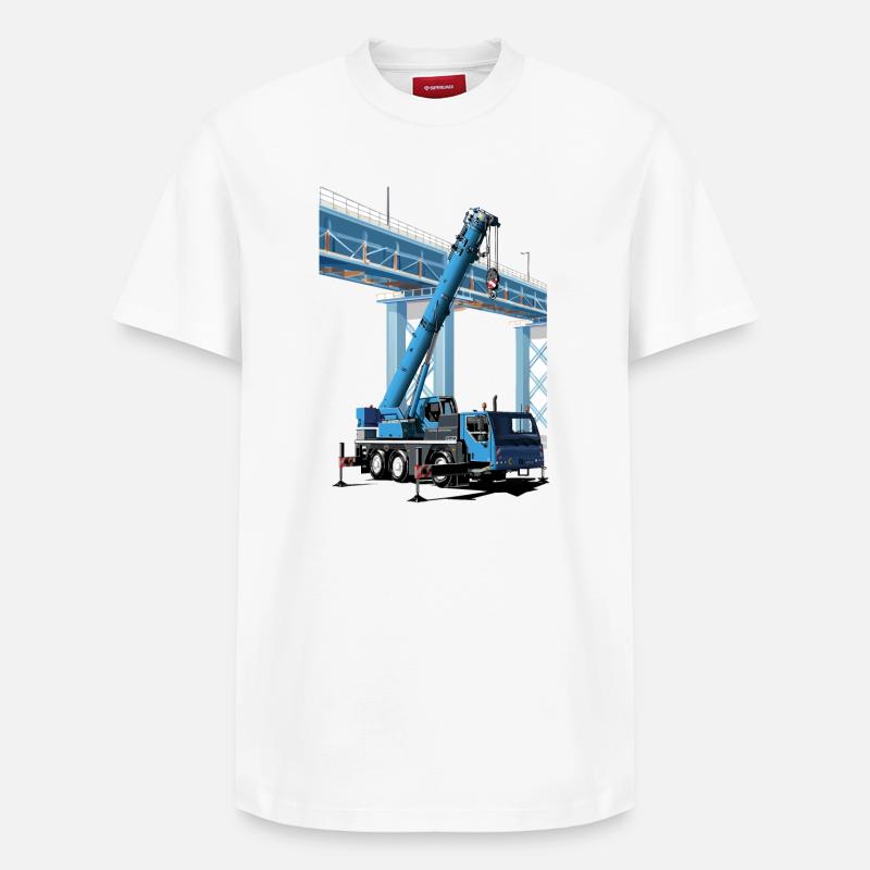 Mobile crane assembles bridge sections - Relaxed Unisex Supima Cotton T-Shirt – by SPREAD - white