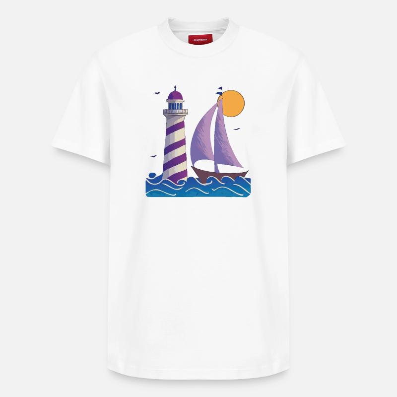 Leuchtturm mit Boot - Relaxed Unisex Supima Cotton T-Shirt – von SPREAD - Weiß
