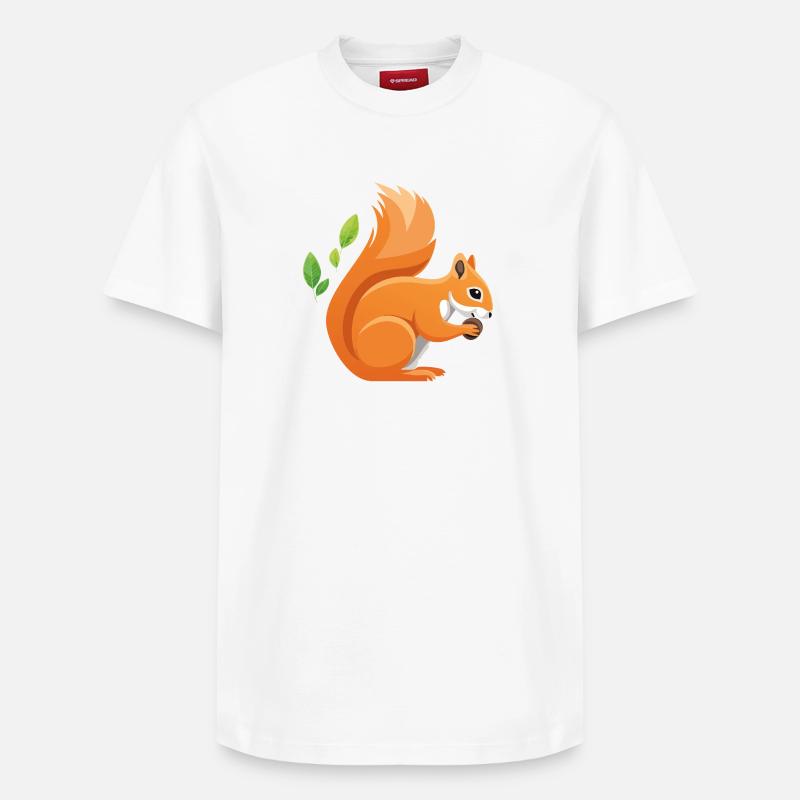 Verspielter Eichhörnchen-Print mit Blättern - Relaxed Unisex Supima Cotton T-Shirt – von SPREAD - Weiß