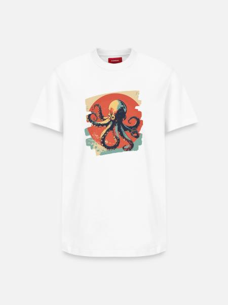 Octopus Octopus Retro - Relaxed Unisex Supima Cotton T-Shirt – by SPREAD - white
