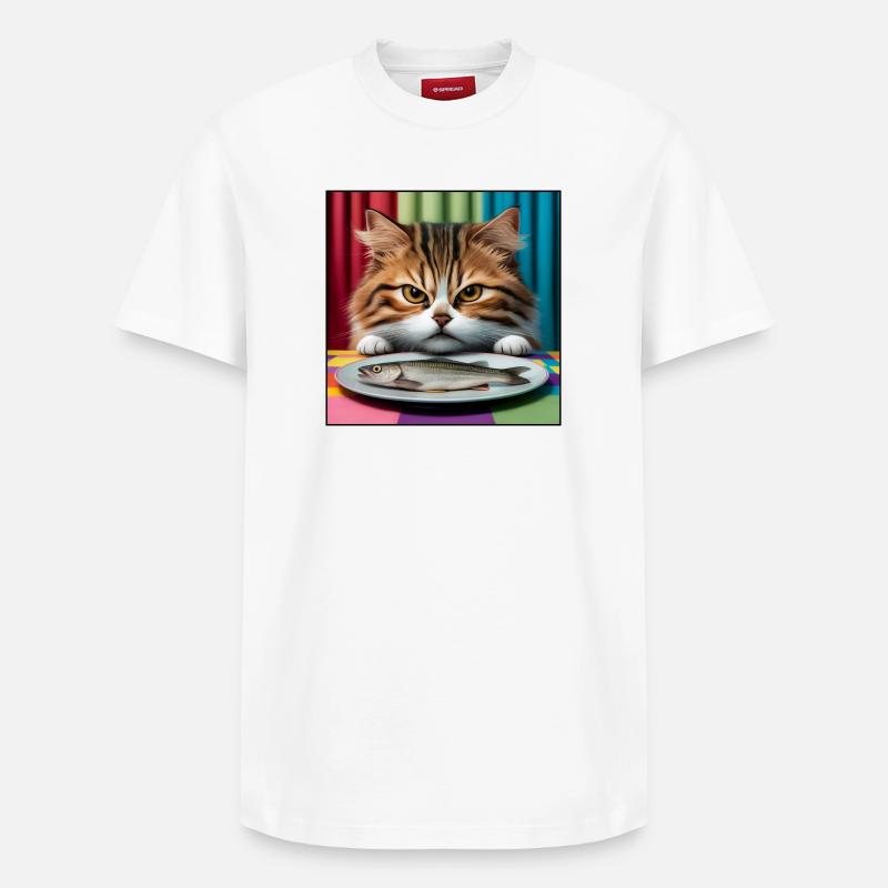 Chat avec du poisson - T-shirt unisexe décontracté en coton Supima – de SPREAD - blanc