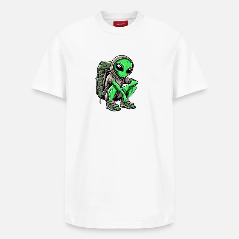 Alien Backpacker Design - Relaxed Unisex Supima Cotton T-Shirt – von SPREAD - Weiß
