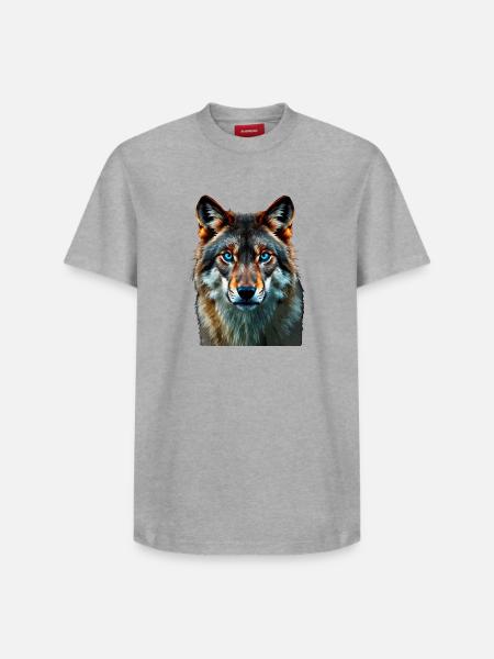 The Sapphire Gaze: Intense Portrait of a Wolf - Relaxed Unisex Supima Cotton T-Shirt – by SPREAD - white