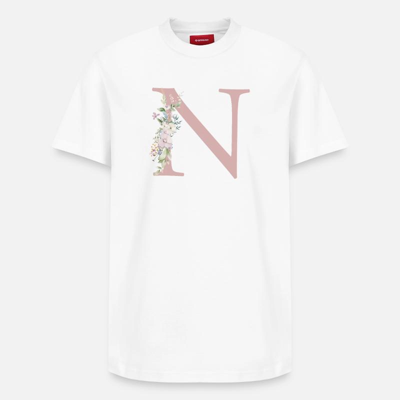 N Monogramme, Floral, Personnalisable - T-shirt unisexe décontracté en coton Supima – de SPREAD - blanc