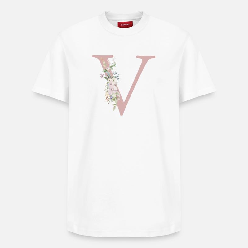 V Monogramme, Floral, Personnalisable - T-shirt unisexe décontracté en coton Supima – de SPREAD - blanc