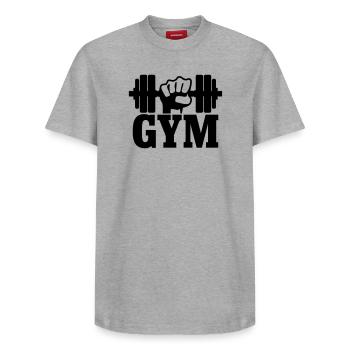 GYM Fist with Dumbbell - Relaxed Unisex Supima Cotton T-Shirt – by SPREAD - white - Front - AI Model Female 172 dark (172cm) & AI Model Male 185 dark (185cm)