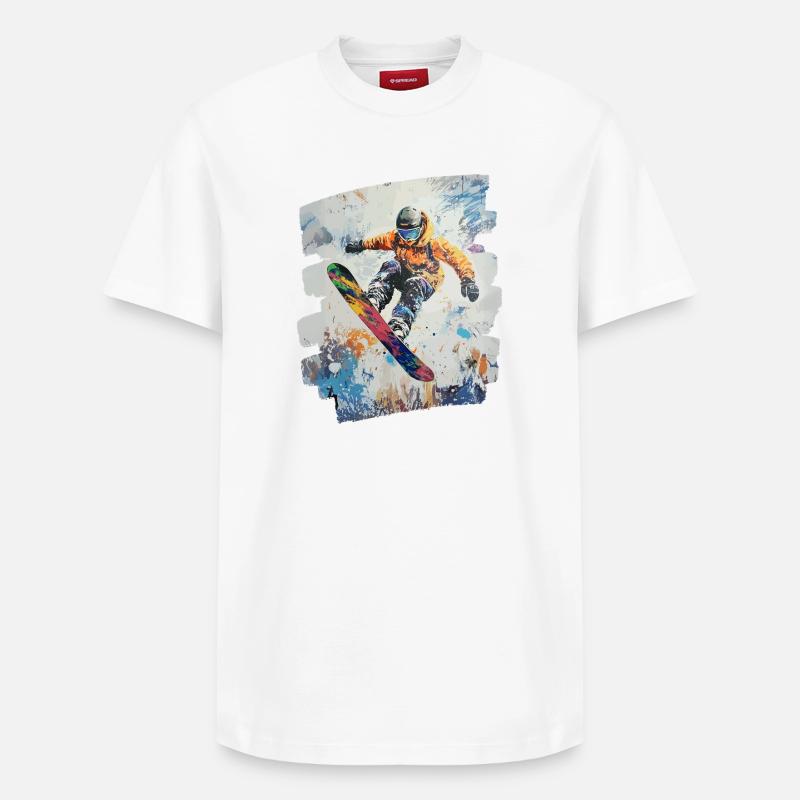 Snowboarder poudreuse - T-shirt unisexe décontracté en coton Supima – de SPREAD - blanc