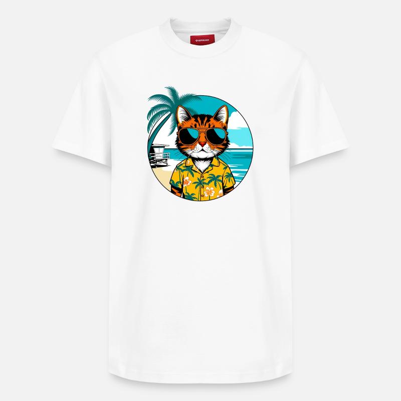 Chat sur la plage - T-shirt unisexe décontracté en coton Supima – de SPREAD - blanc