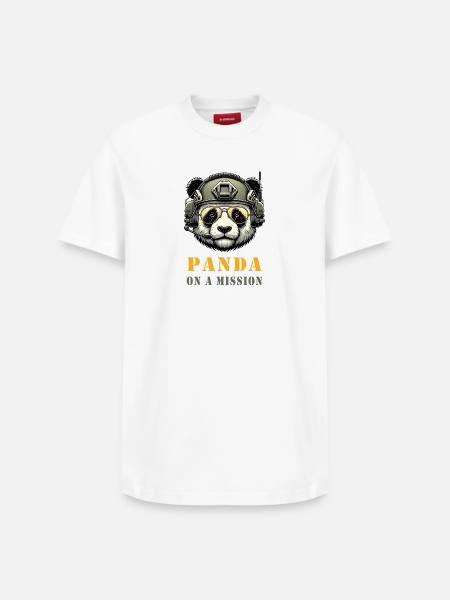 Panda in Mission / Military - Relaxed Unisex Supima Cotton T-Shirt – by SPREAD - white