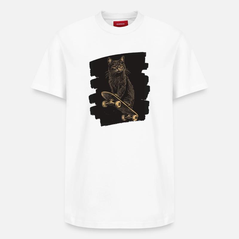 Chat sur Skateboard Skate - T-shirt unisexe décontracté en coton Supima – de SPREAD - blanc