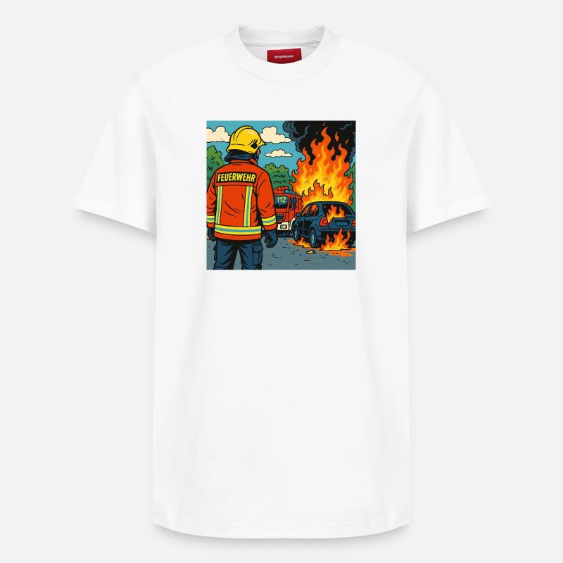 Brandbekämpfer Cartoon Einsatz - Relaxed Unisex Supima Cotton T-Shirt – von SPREAD - Weiß