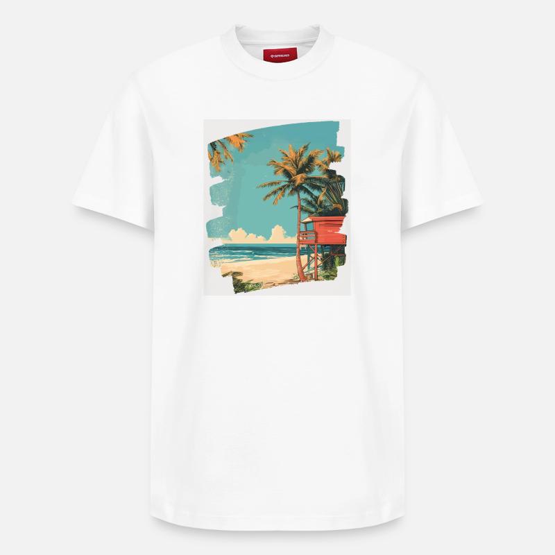 Plage Palmiers Soleil Été - T-shirt unisexe décontracté en coton Supima – de SPREAD - blanc