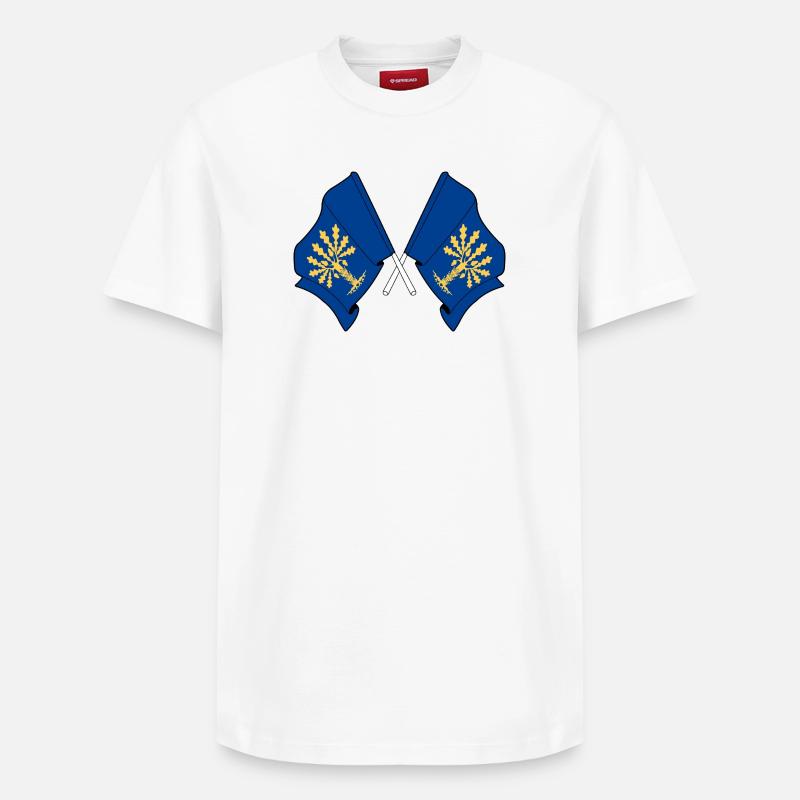 Blekinge, Suède – Double drapeau - T-shirt unisexe décontracté en coton Supima – de SPREAD - blanc