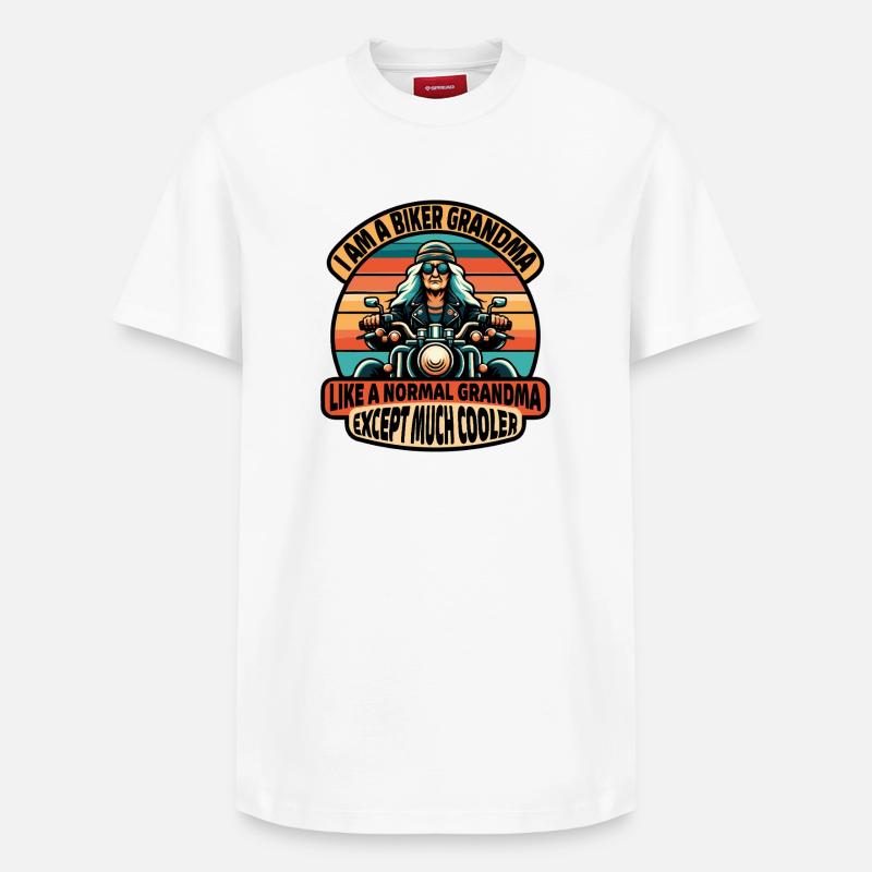 Biker-Oma mit cooler Attitüde - Relaxed Unisex Supima Cotton T-Shirt – von SPREAD - Weiß