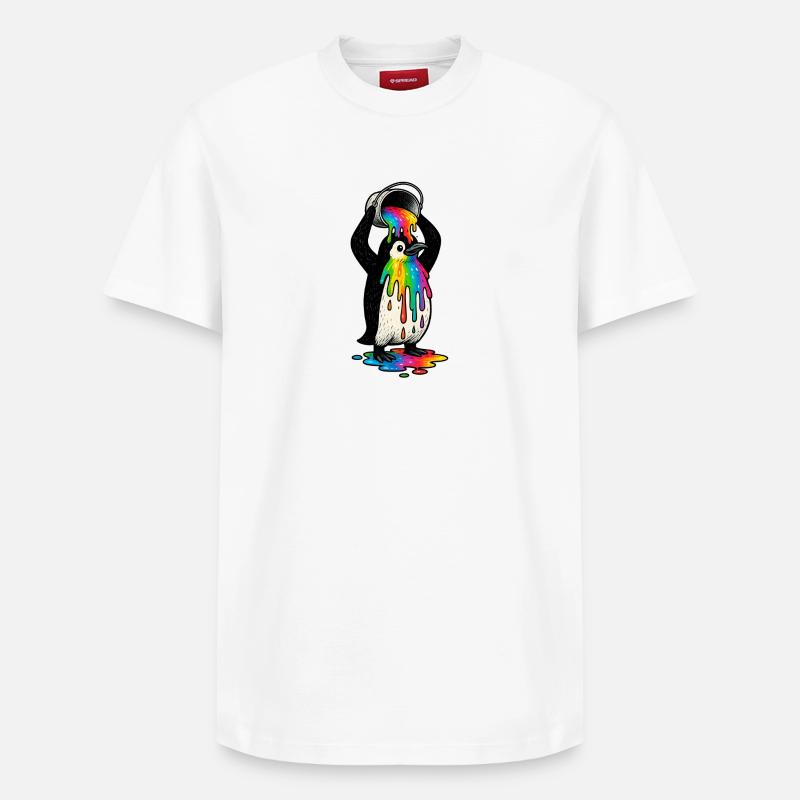Bunter Pinguin mit Farbeimer - Relaxed Unisex Supima Cotton T-Shirt – von SPREAD - Weiß