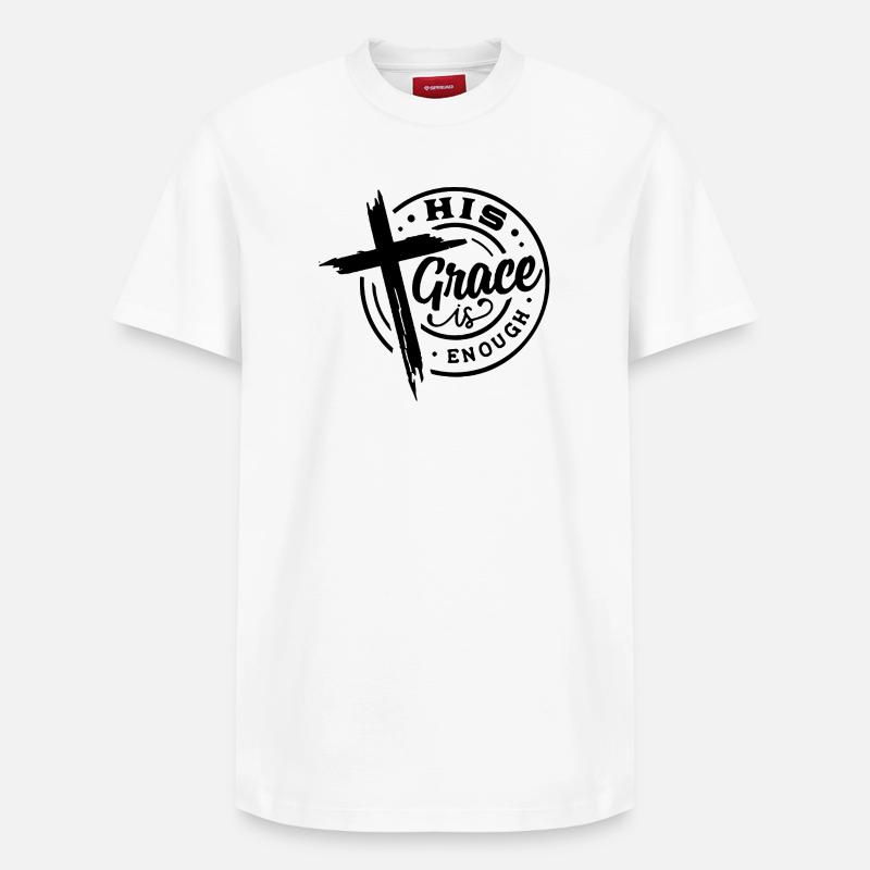 Sa Grâce suffit Croix Chrétienne - T-shirt unisexe décontracté en coton Supima – de SPREAD - blanc