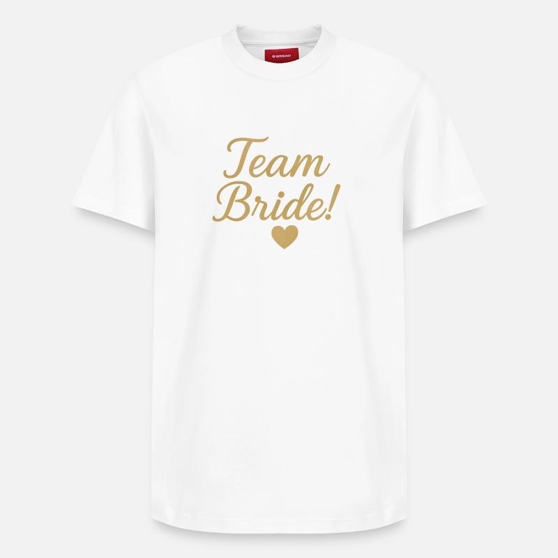 Team Bride Gold Script Design. Hochzeit - Relaxed Unisex Supima Cotton T-Shirt – von SPREAD - Weiß
