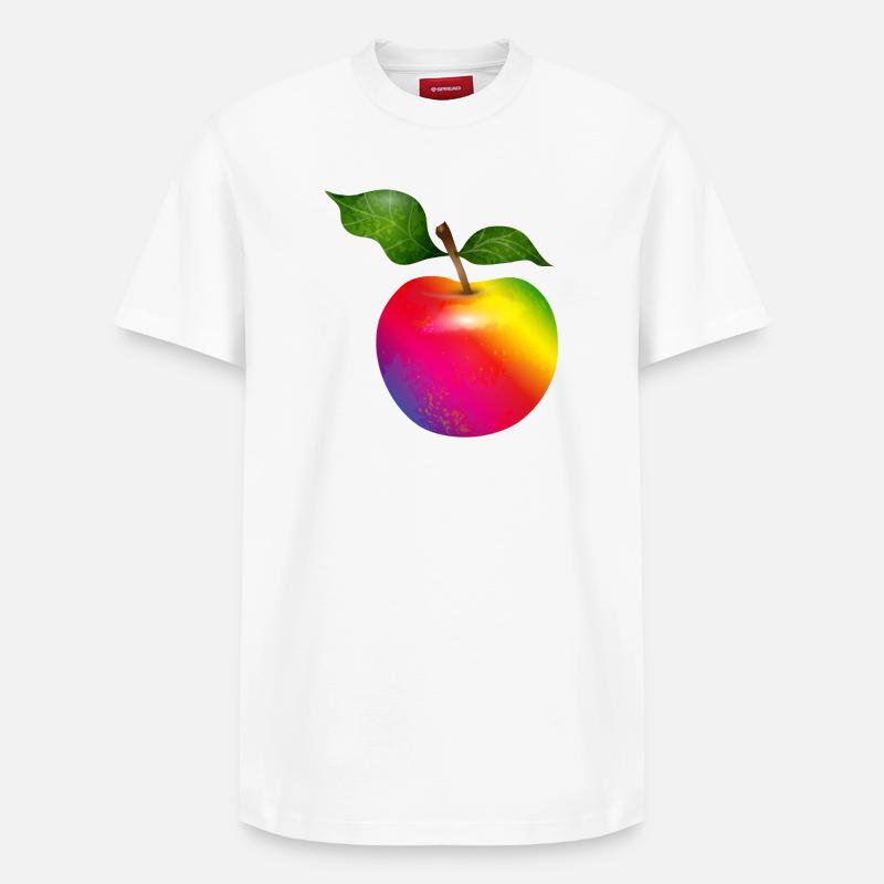 Bunter Regenbogen-Apfel mit Blättern Illustration - Relaxed Unisex Supima Cotton T-Shirt – von SPREAD - Weiß